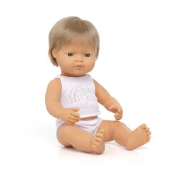 Miniland Doll 38cm - Caucasian Dark Blonde Boy Baby Doll