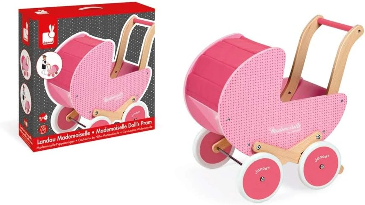 Janod - Pink Doll's Pram 4 Janod - Pink Doll's Pram - Image 4