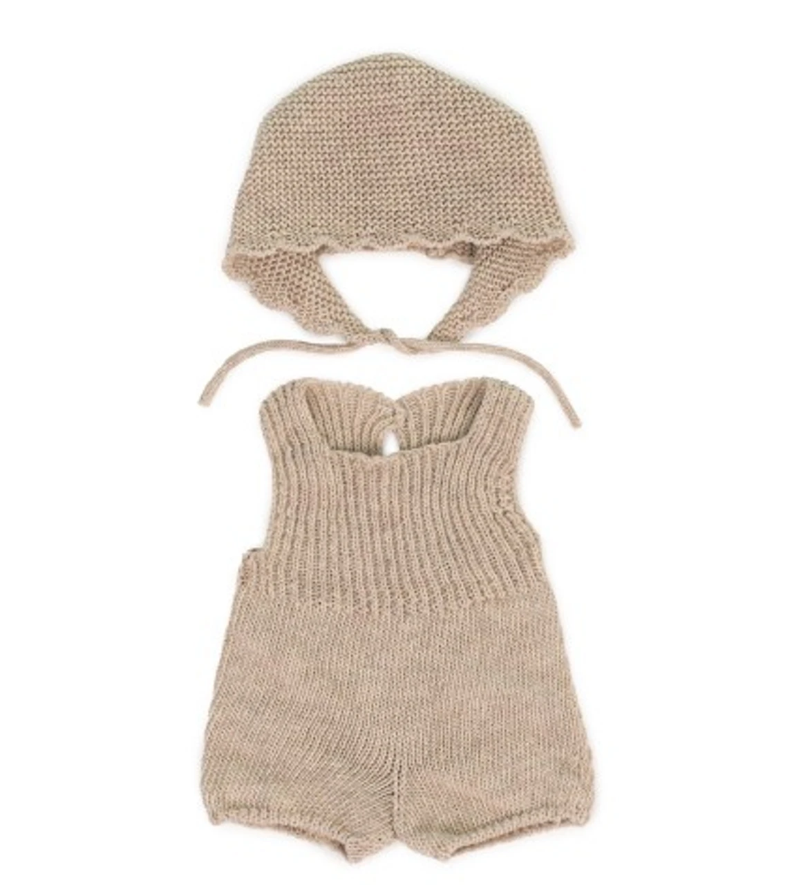 Miniland Clothing 38cm - Eco Knitted Romper & Bonnet 1 Miniland Clothing 38cm - Eco Knitted Romper & Bonnet