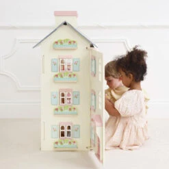 Le Toy Van Dolls House - Cherry Tree Hall -Children Toys Shop cherry tree hall boy girl playing with dolls house door open 720x720 42572.1639625970