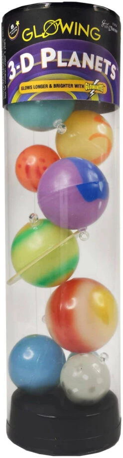 Glowing 3D Planets In Tube